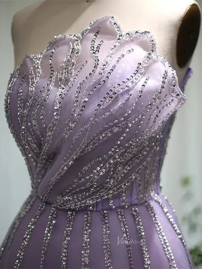 Lavender Beaded Prom Dresses A-Line Strapless Formal Dresses FD3004-Evening Dresses 2025 -Viniodress-Lilac-US 2-
