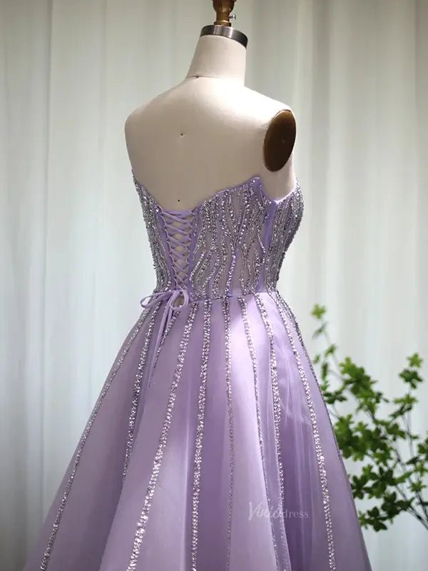Lavender Beaded Prom Dresses A-Line Strapless Formal Dresses FD3004-Evening Dresses 2025 -Viniodress-Lilac-US 2-