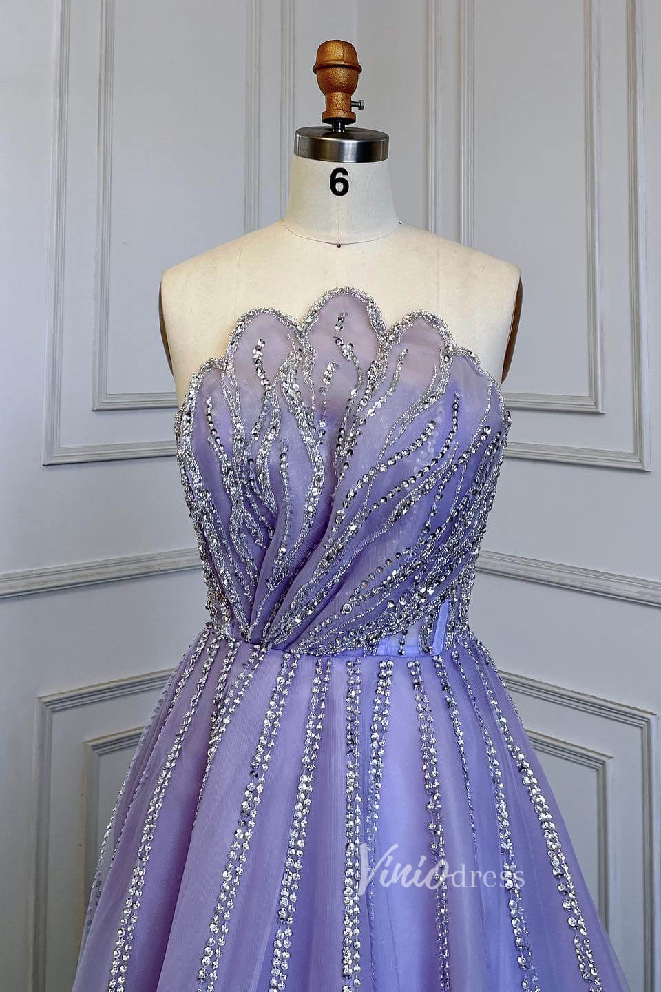 Prom Dress 2025 Lavender Beaded Formal Dresses Strapless A-Line Prom Dress FD3004-unique prom dresses-Lavender-US 2-Viniodress