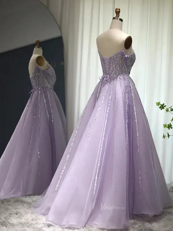 prom dresses 2025 Lavender Beaded Prom Dresses A-Line Strapless Formal Dresses FD3004-plus size wedding dresses Viniodress-Lilac-US 2-