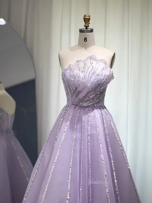 prom dresses 2025 Lavender Beaded Prom Dresses A-Line Strapless Formal Dresses FD3004-plus size wedding dresses Viniodress-Lilac-US 2-