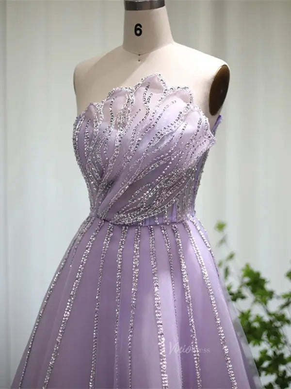 prom dresses 2025 Lavender Beaded Prom Dresses A-Line Strapless Formal Dresses FD3004-plus size wedding dresses Viniodress-Lilac-US 2-