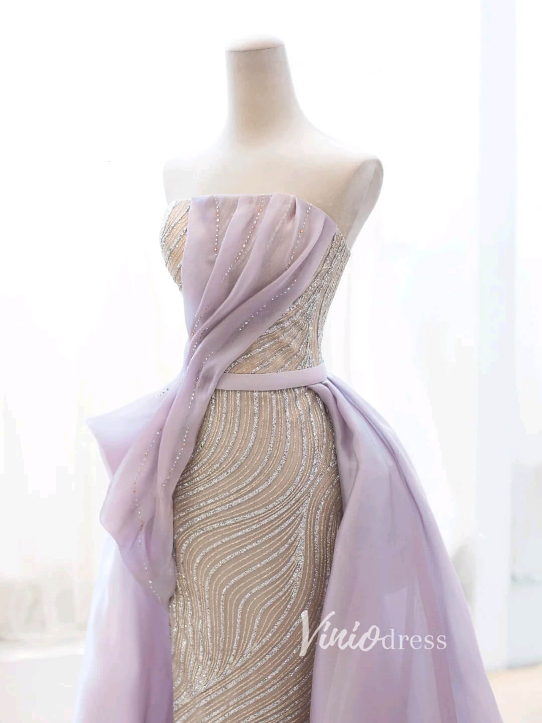 Prom Dress 2025 Lavender Beaded Prom Dresses Strapless Formal Gown FD3439-unique prom dresses-Lavender-Custom Size-Viniodress