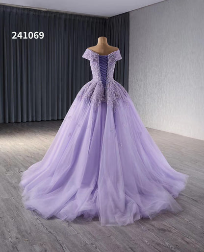 Lavender Beaded Sequin Wedding Gowns Off the Shoulder Quince Dress 241069-Quinceanera Dresses 2025 -Viniodress-Lavender-Custom Size-