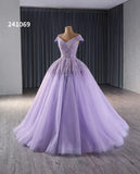 Lavender Beaded Sequin Wedding Gowns Off the Shoulder Quince Dress 241069-Quinceanera Dresses-Viniodress-Viniodress