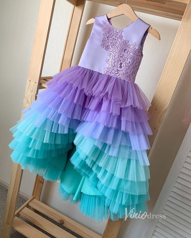 Lavender & Blue Layered Girls Dresses GL1122B Sweep train-flower girl dresses 2025 -Viniodress-Lavender-Custom Size-