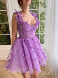 Lavender Butterfly Homecoming Dresses Spaghetti Strap Short Prom Dress TO022-prom dresses-Viniodress-Viniodress