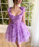 Lavender Butterfly Homecoming Dresses Spaghetti Strap Short Prom Dress TO022-prom dresses-Viniodress-Viniodress