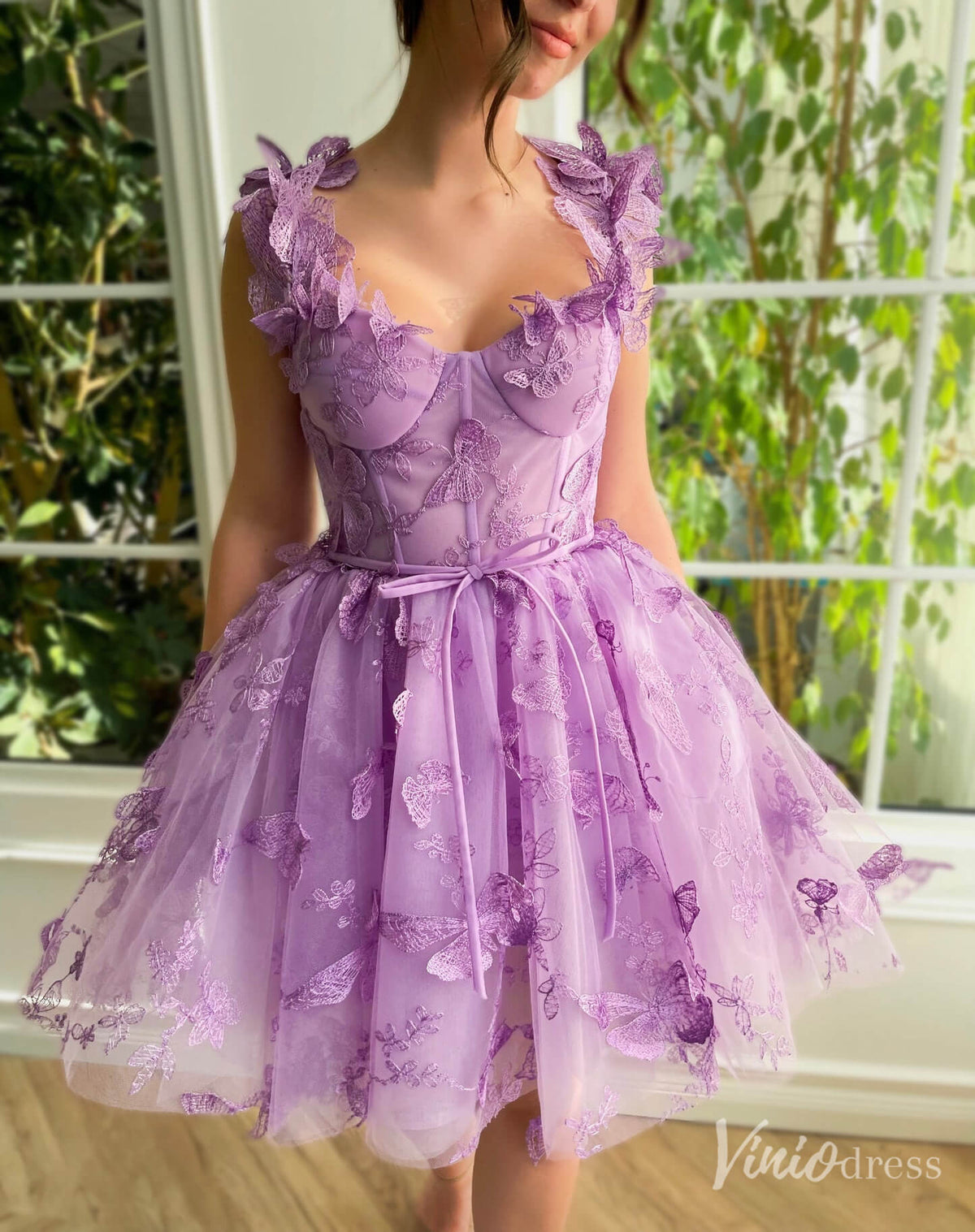 Lavender Butterfly Homecoming Dresses Spaghetti Strap Short Prom Dress TO022-prom dresses-Viniodress-Lavender-Custom Size-Viniodress