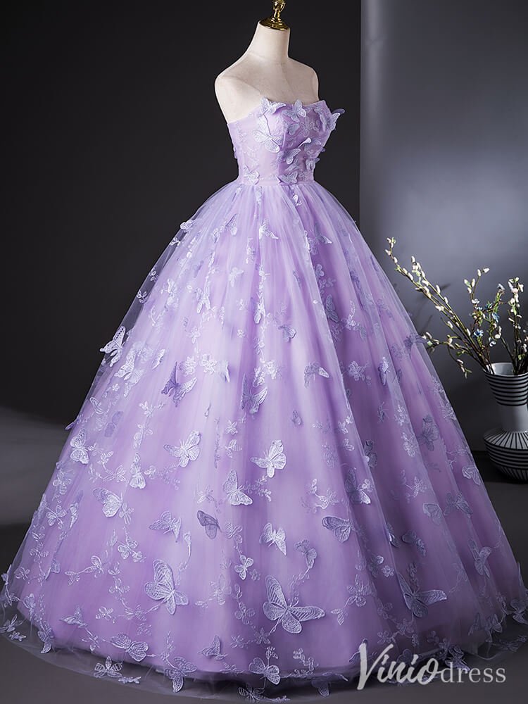 Lavender Butterfly Lace Applique Quinceanera Dresses Strapless Ball Gown AD1386-prom dresses 2025 -Viniodress-Lavender-Custom Size-