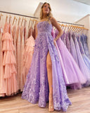 Lavender Butterfly Lace Prom Dresses 2024 with Pockets, Lace-up Back FD4042-prom dresses-Viniodress-Viniodress