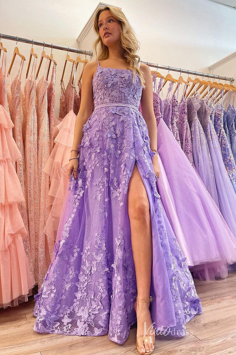 Lavender Butterfly Lace Prom Dresses 2024 with Pockets, Lace-up Back FD4042-prom dresses-Viniodress-Lavender-Custom Size-Viniodress