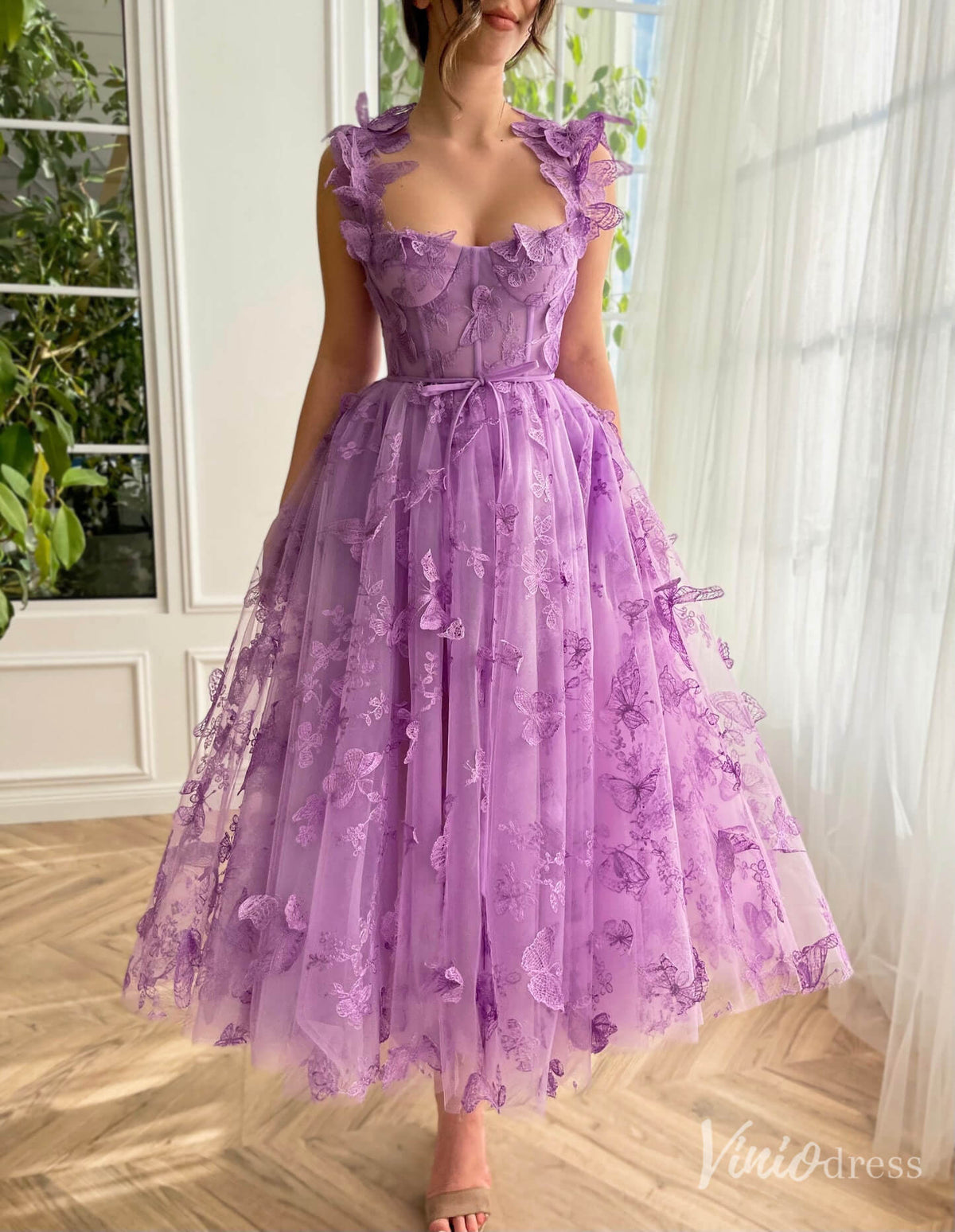 Lavender Butterfly Prom Dresses with Pockets Sheer Boned Bodice Maxi Dress TO021-prom dresses-Viniodress-Lavender-Custom Size-Viniodress