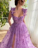 Lavender Butterfly Prom Dresses with Pockets Sheer Formal Gown with Slit TO020-prom dresses-Viniodress-Viniodress