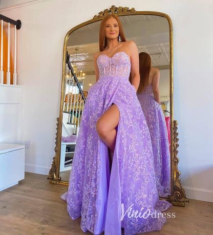 Lavender Butterfly Prom Dresses with Slit Removable Sleeve Formal Gown FD3318-prom dresses 2025 -Viniodress-Lavender-Custom Size-