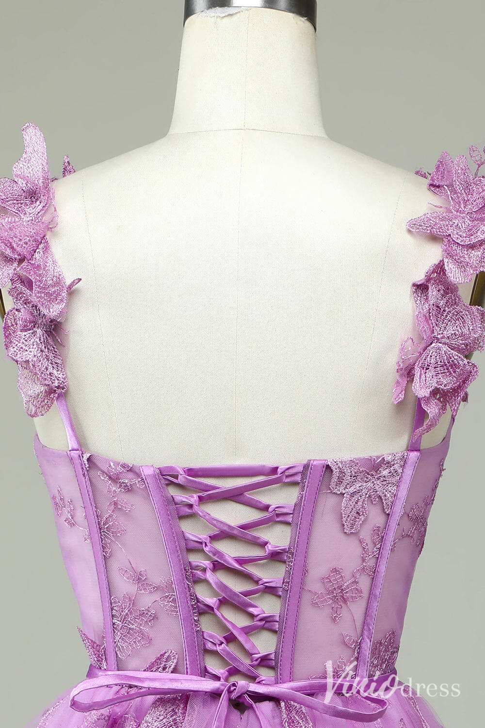 Lavender Butterfly Spaghetti Strap Homecoming Dresses Lace Sheer Back to School Dress S24081-Homecoming Dresses 2025 -Viniodress-Lavender-Custom Size-