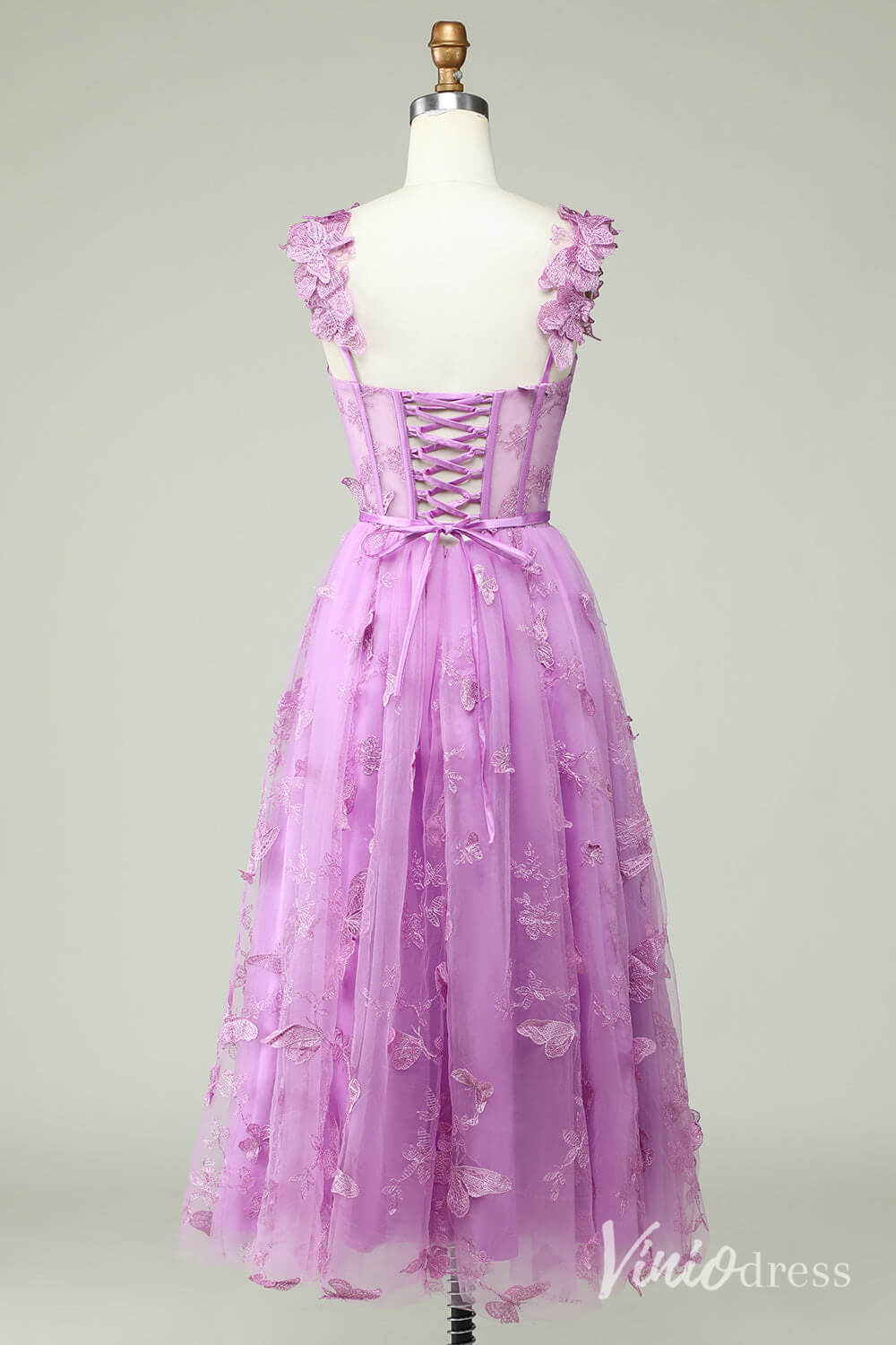 Lavender Butterfly Spaghetti Strap Homecoming Dresses Sheer Lace Maxi Dress S24080-Homecoming Dresses 2025 -Viniodress-Lavender-Custom Size-