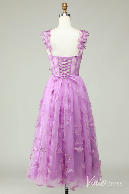 Lavender Butterfly Spaghetti Strap Homecoming Dresses Sheer Lace Maxi Dress S24080-Homecoming Dresses 2025 -Viniodress-Lavender-Custom Size-