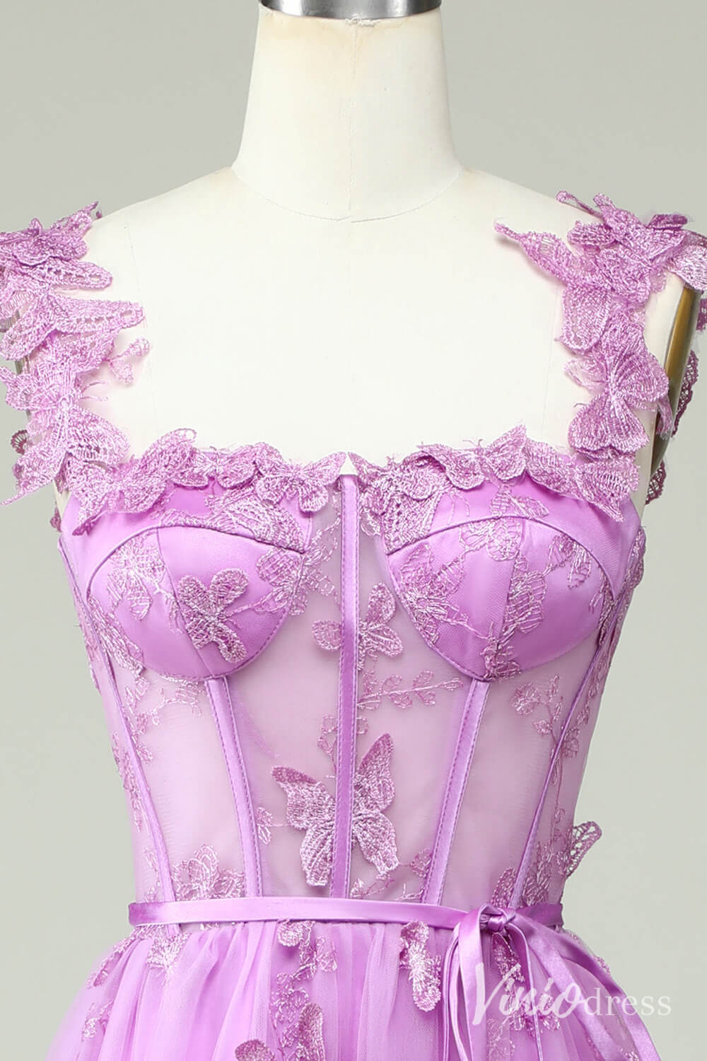 Lavender Butterfly Spaghetti Strap Homecoming Dresses Sheer Lace Maxi Dress S24080-Homecoming Dresses 2025 -Viniodress-Lavender-Custom Size-