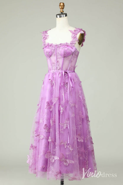 Lavender Butterfly Spaghetti Strap Homecoming Dresses Sheer Lace Maxi Dress S24080-Homecoming Dresses 2025 -Viniodress-Lavender-Custom Size-