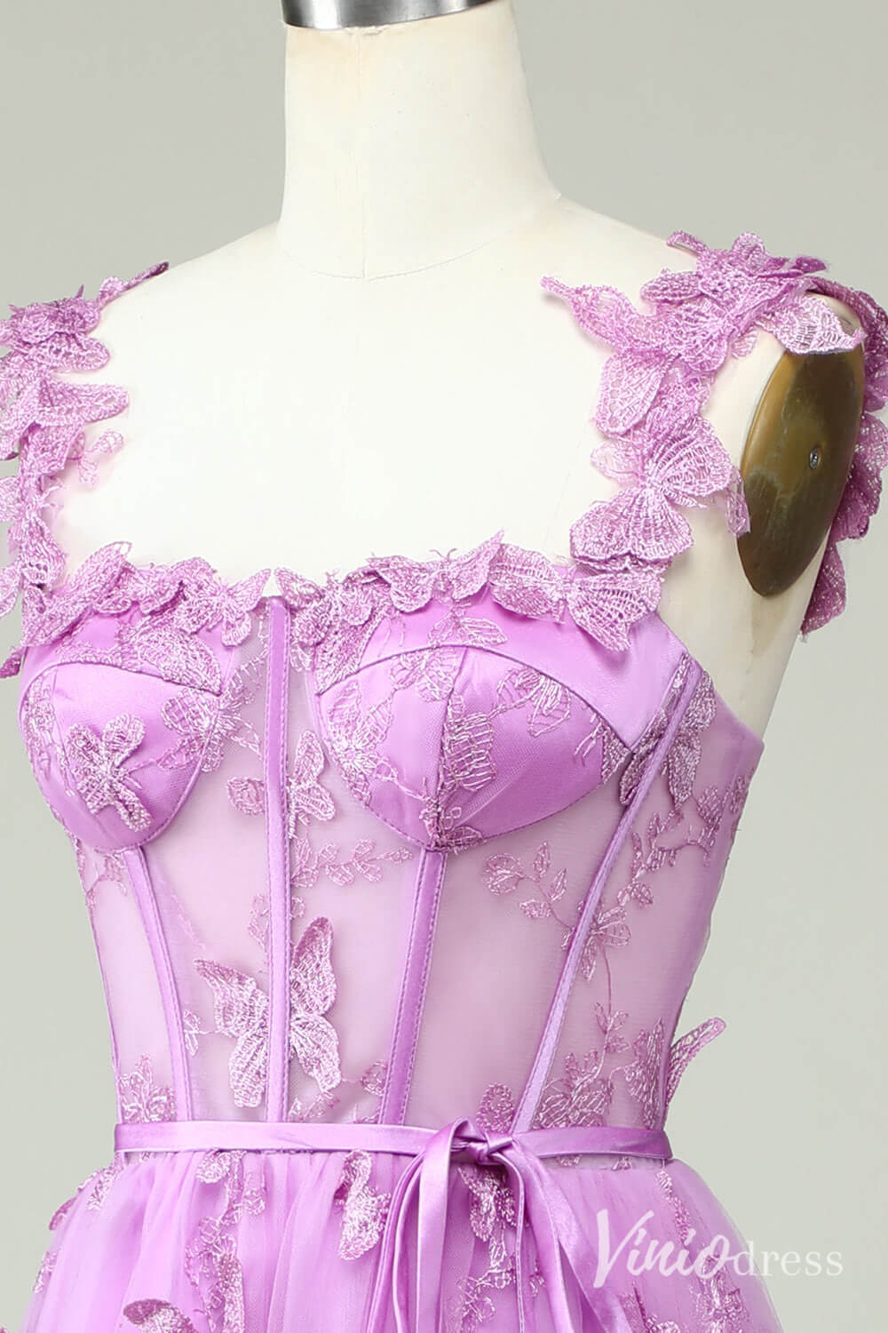 Lavender Butterfly Spaghetti Strap Homecoming Dresses Sheer Lace Maxi Dress S24080-Homecoming Dresses 2025 -Viniodress-Lavender-Custom Size-