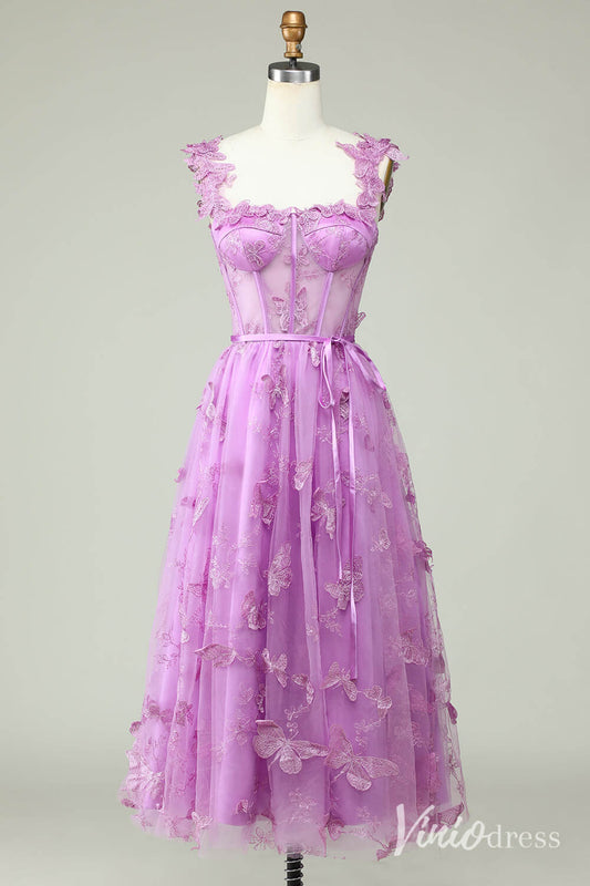 Lavender Butterfly Spaghetti Strap Homecoming Dresses Sheer Lace Maxi Dress S24080-Homecoming Dresses 2025 -Viniodress-Lavender-Custom Size-