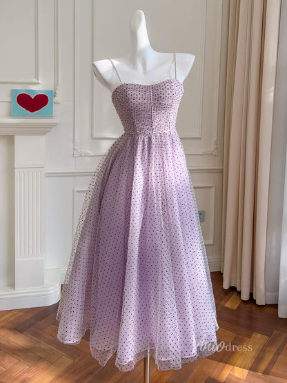 Lavender Dotted Tulle Prom Dresses Bow Spaghetti Strap Maxi Dress FD4024-prom dresses 2025 -Viniodress-Lavender-Custom Size-
