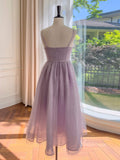 Lavender Dotted Tulle Prom Dresses Bow Spaghetti Strap Maxi Dress FD4024-prom dresses-Viniodress-Viniodress