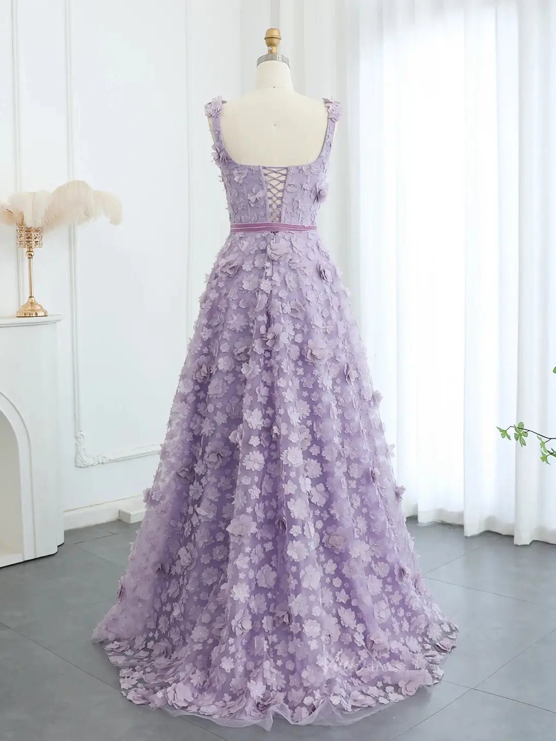 Lavender Ethereal Prom Dresses 3D Floral Formal Dresses, Square Neck, A-line BD058-prom dresses 2025 -Viniodress-Lavender-Custom Size-