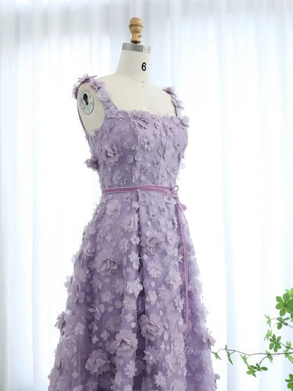 Lavender Ethereal Prom Dresses 3D Floral Formal Dresses, Square Neck, A-line BD058-prom dresses 2025 -Viniodress-Lavender-Custom Size-