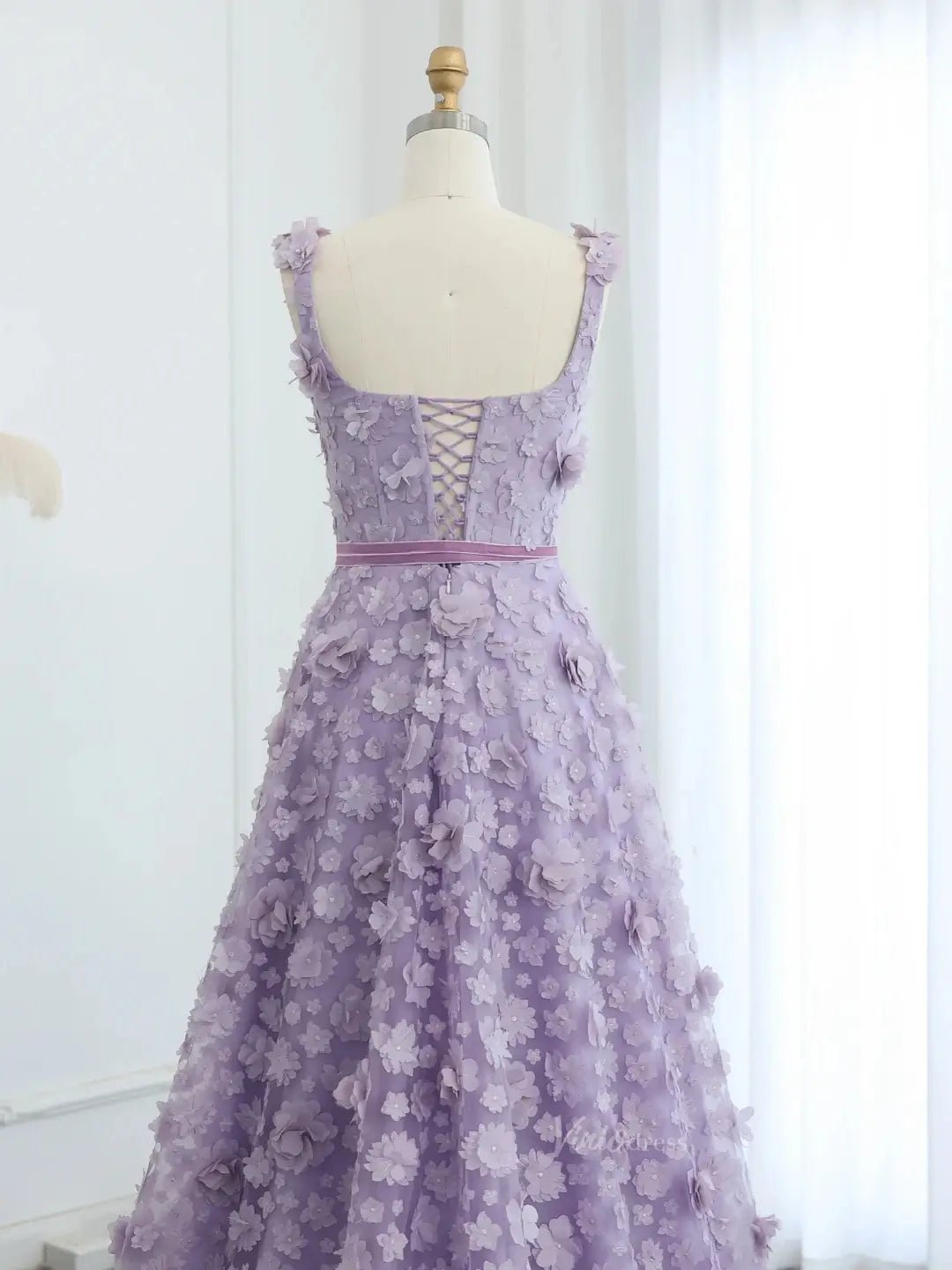 Lavender Ethereal Prom Dresses 3D Floral Formal Dresses, Square Neck, A-line BD058-prom dresses 2025 -Viniodress-Lavender-Custom Size-