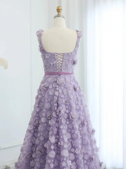Lavender Ethereal Prom Dresses 3D Floral Formal Dresses, Square Neck, A-line BD058-prom dresses 2025 -Viniodress-Lavender-Custom Size-