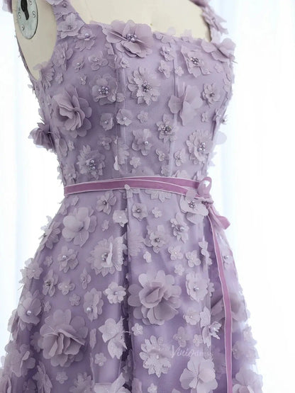 Lavender Ethereal Prom Dresses 3D Floral Formal Dresses, Square Neck, A-line BD058-prom dresses 2025 -Viniodress-Lavender-Custom Size-