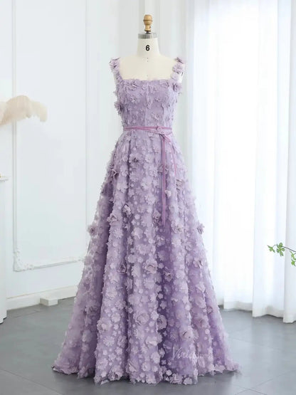 Lavender Ethereal Prom Dresses 3D Floral Formal Dresses, Square Neck, A-line BD058-prom dresses 2025 -Viniodress-Lavender-Custom Size-
