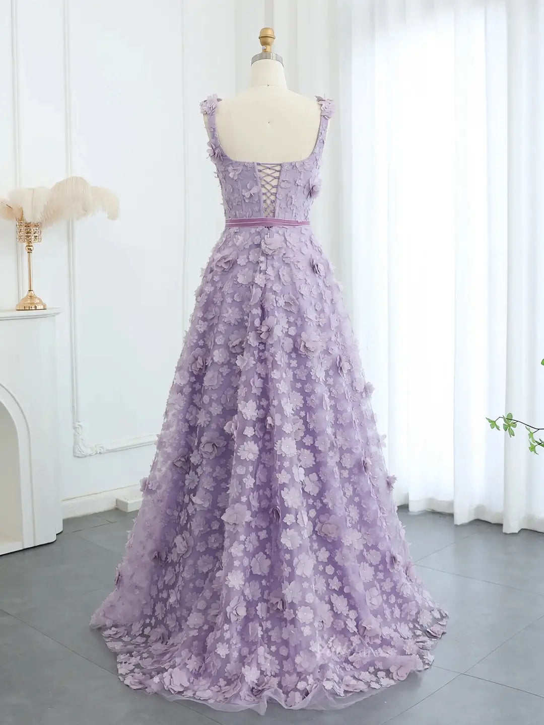 prom dresses 2025-to impress Lavender Ethereal Prom Dresses 3D Floral Formal Dresses, Square Neck, A-line BD058-plus size wedding dresses Viniodress-Lavender-Custom Size-