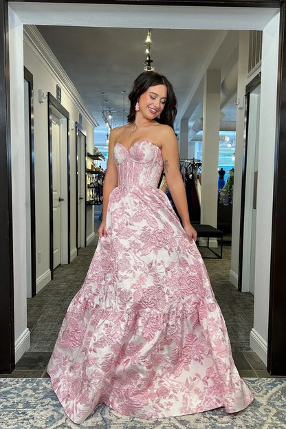 Lavender Floral Jacquard Prom Dress with Corset Bodice & Sweetheart Neckline – JC001-prom dresses 2026-Viniodress-Lavender-Custom Size-