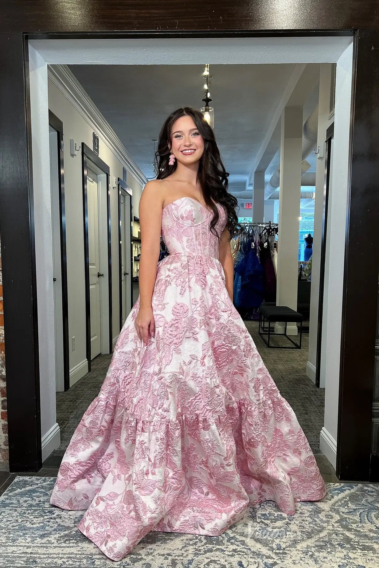 Lavender Floral Jacquard Prom Dress with Corset Bodice & Sweetheart Neckline – JC001-prom dresses 2026-Viniodress-Lavender-Custom Size-