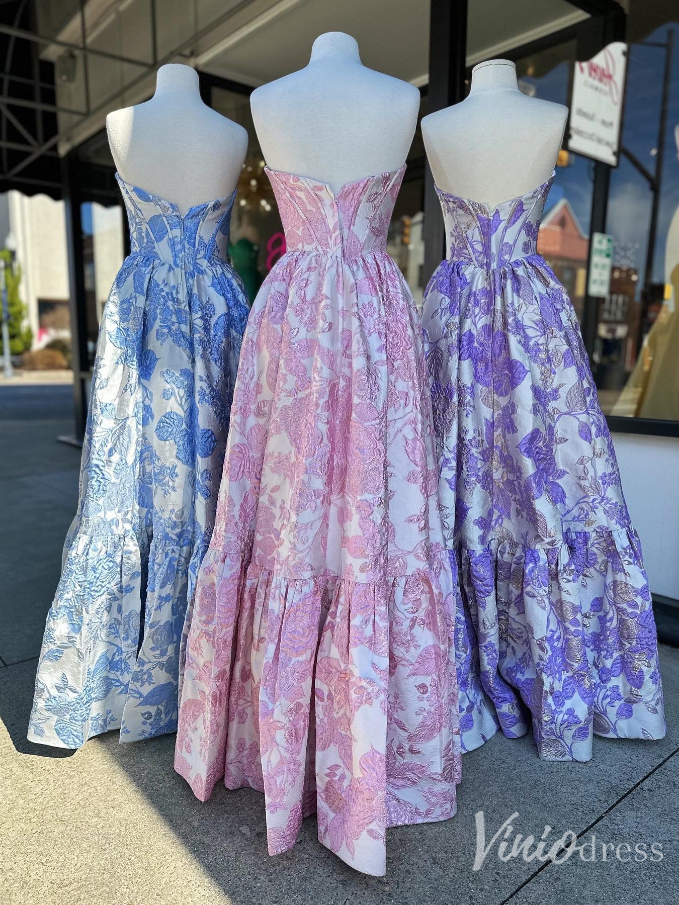 Pink Floral Jacquard Prom Dress with Corset Bodice & Sweetheart Neckline – FD6117-prom dresses 2025 -Viniodress-Custom Colors-Custom Size-