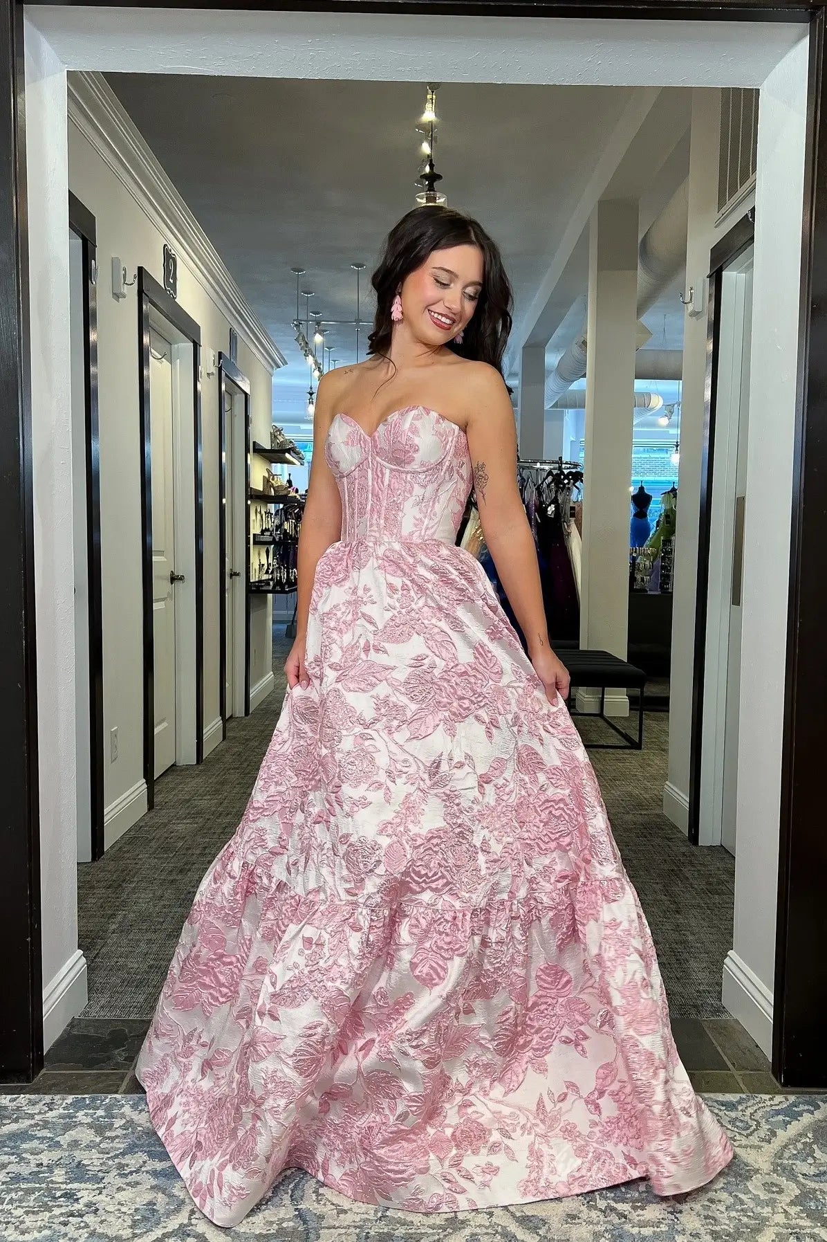 Lavender Floral Jacquard Prom Dress with Corset Bodice & Sweetheart Neckline – JC001-prom dresses 2026-Viniodress-Lavender-Custom Size-