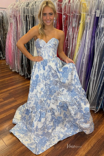 Lavender Floral Jacquard Prom Dress with Corset Bodice & Sweetheart Neckline – JC001-prom dresses 2026-Viniodress-Lavender-Custom Size-