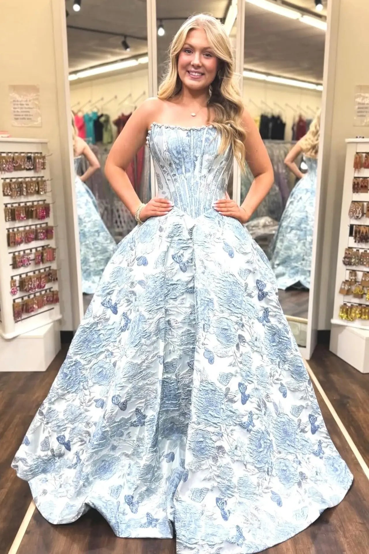 Lavender Floral Jacquard Prom Dresses with Strapless Corset Bodice JC015-prom dresses 2026-Viniodress-Lavender-Custom Size-