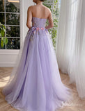 Lavender Floral Lace Prom Dresses Strapless Formal Dress TO010-prom dresses-Viniodress-Viniodress