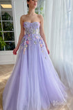 Lavender Floral Lace Prom Dresses Strapless Formal Dress TO010