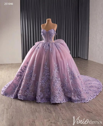 Lavender Floral Lace Quinceañera Dress with Corset Bodice and Chapel Train – Style 251046-Quinceanera Dresses 2025 -Viniodress-Lavender-Custom Size-