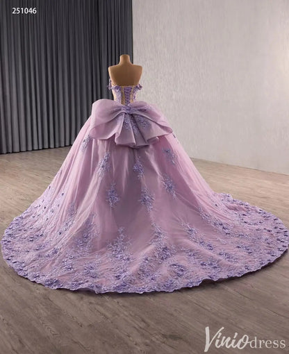 Lavender Floral Lace Quinceañera Dress with Corset Bodice and Chapel Train – Style 251046-Quinceanera Dresses 2025 -Viniodress-Lavender-Custom Size-