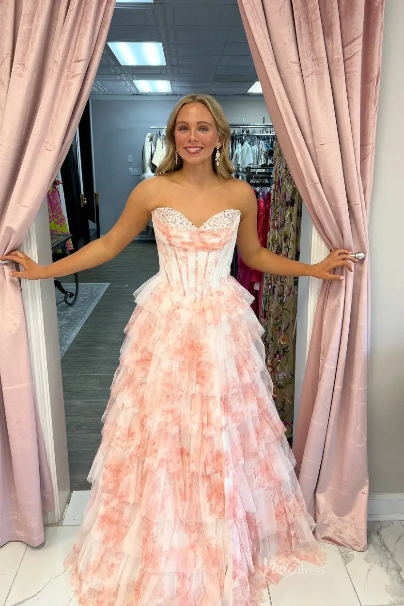 Lavender Floral Prom Dress with Beaded Sweetheart Neckline & Tiered Ruffle Tulle Skirt – RF067-Prom Dresses 2026-Viniodress-Lavender-Custom Size-