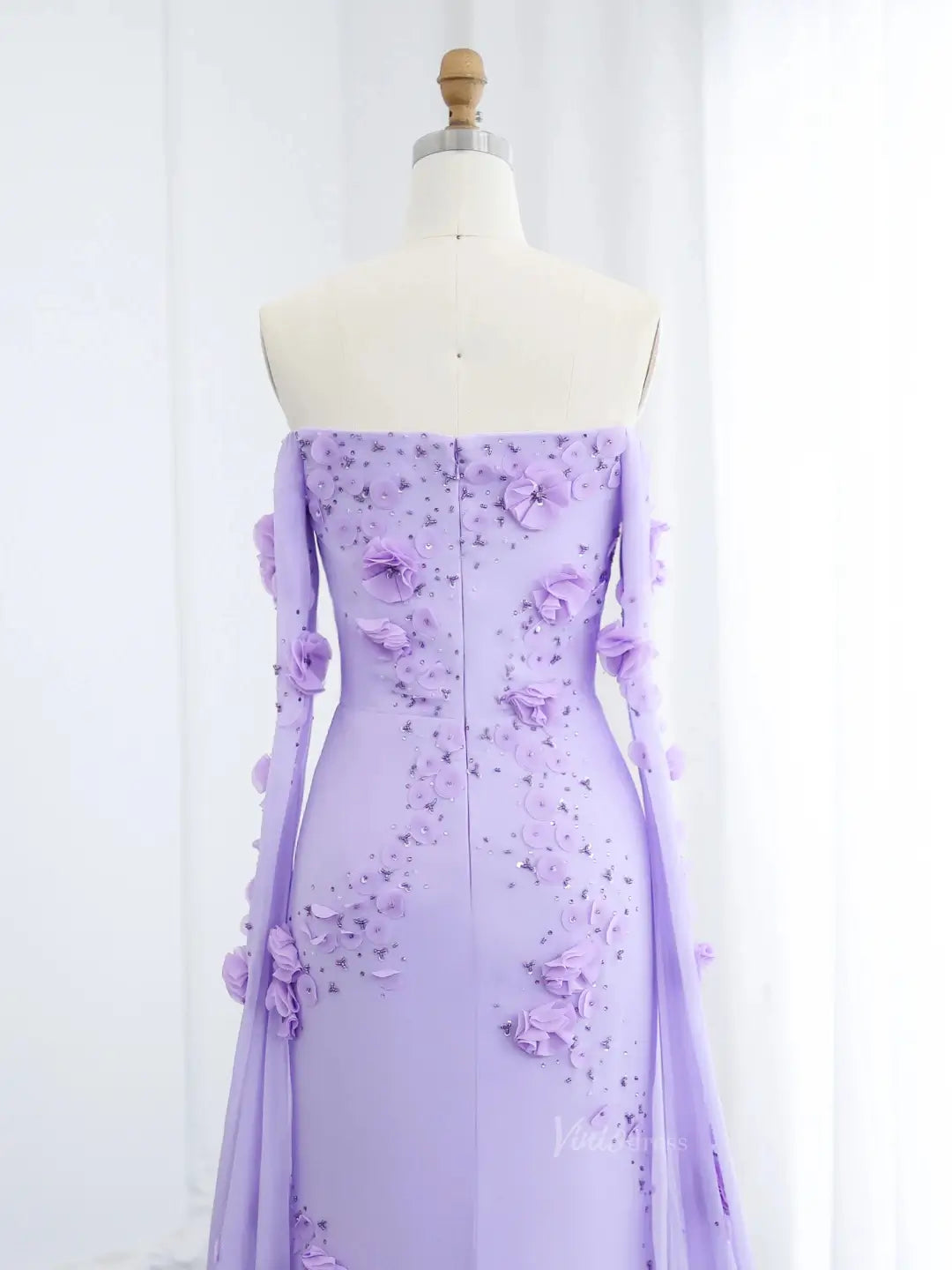 prom dresses 2025 Lavender Floral Prom Dresses Cape Sleeve Beaded Formal Dresses BD007-plus size wedding dresses Viniodress-Lavender-US 2-