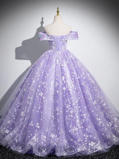 Lavender Floral Prom Dresses Sparkly Off the Shoulder Quinceanera Dresses BG038-prom dresses 2025 -Viniodress-Lavender-Custom Size-