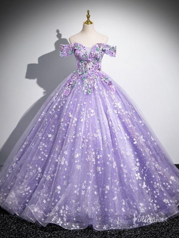Lavender Floral Prom Dresses Sparkly Off the Shoulder Quinceanera Dresses BG038-prom dresses 2025 -Viniodress-Lavender-Custom Size-