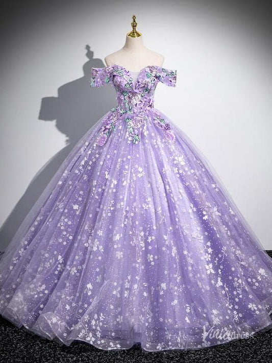 Lavender Floral Prom Dresses Sparkly Off the Shoulder Quinceanera Dresses BG038 - Viniodressprom dressesLavenderCustom Size - Formal Dresses - Ball Gowns